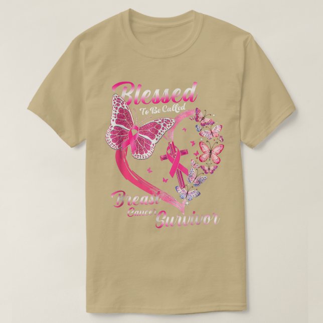 T-shirt Papillon rose Heureux D'Être Appelé Cancer Du Sein (Design devant)