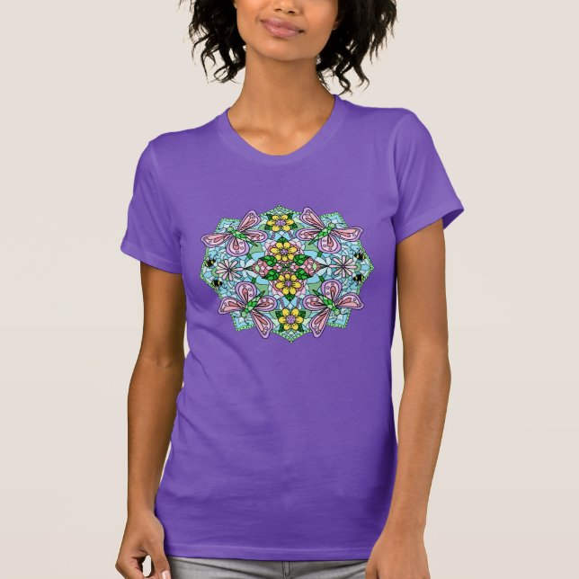 T-shirt Papillon rose Mandala main Whimsical tiré (Devant)