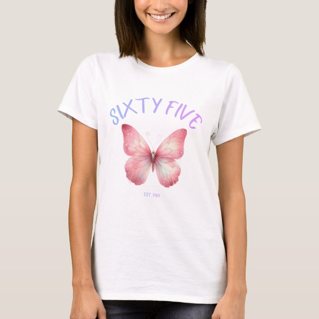 T-Shirt Papillon Rose Sixty Five  (Devant)