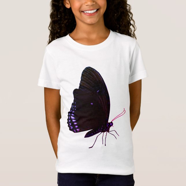 T-shirt papillon rose, violet et noire pour filles (Devant)