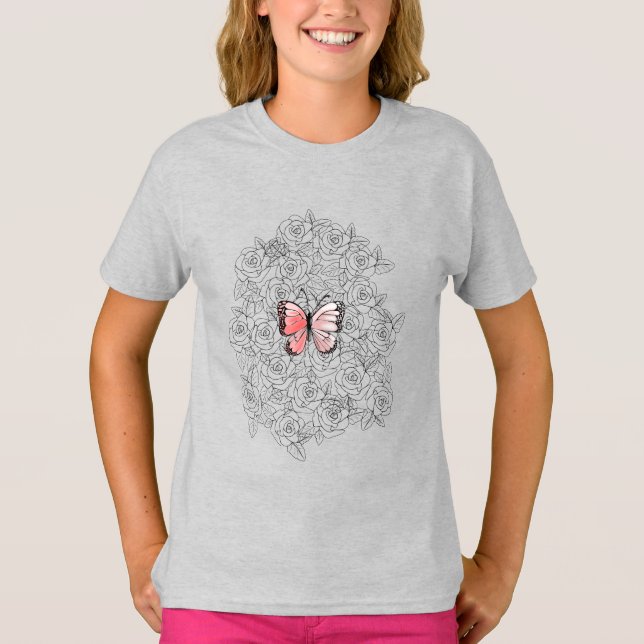 T-shirt papillon Roses (Devant)