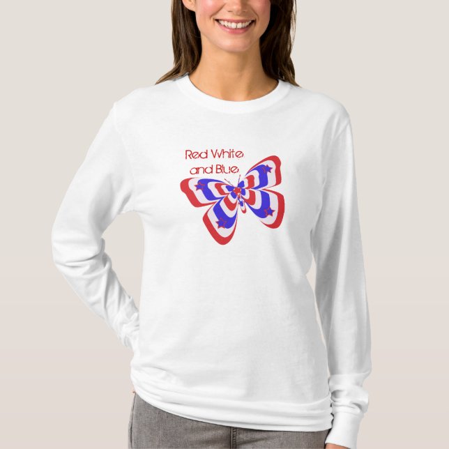 T-shirt Papillon rouge, blanc et bleu (Devant)
