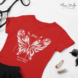 T-shirt Papillon rouge moderne Anniversaire Texte personna