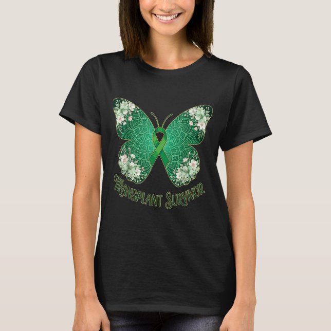 T-shirt Papillon Ruban Vert Mandala Transplanté Survivant (Devant)