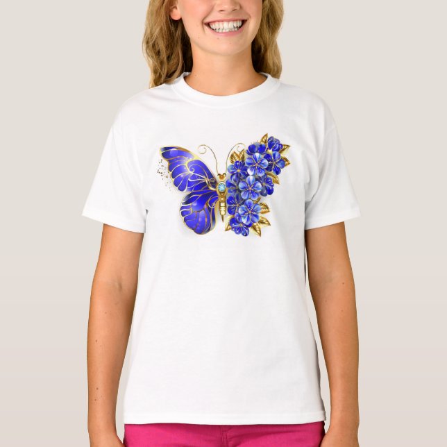 T-shirt Papillon saphir à fleurs (Devant)