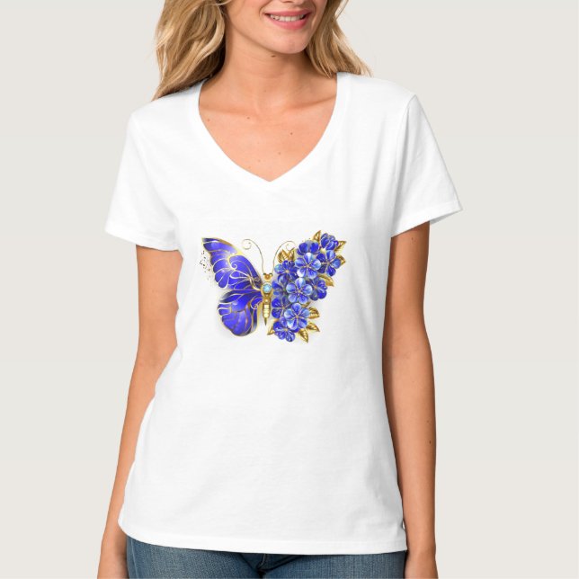 T-shirt Papillon saphir à fleurs (Devant)
