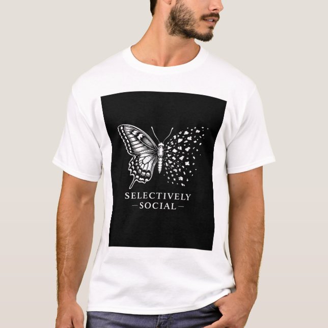 T-shirt Papillon sélectivement sociable, sarcastique, humo (Devant)