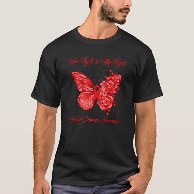 T-shirt Papillon Son combat est ma lutte cardiopathie de c (Devant)