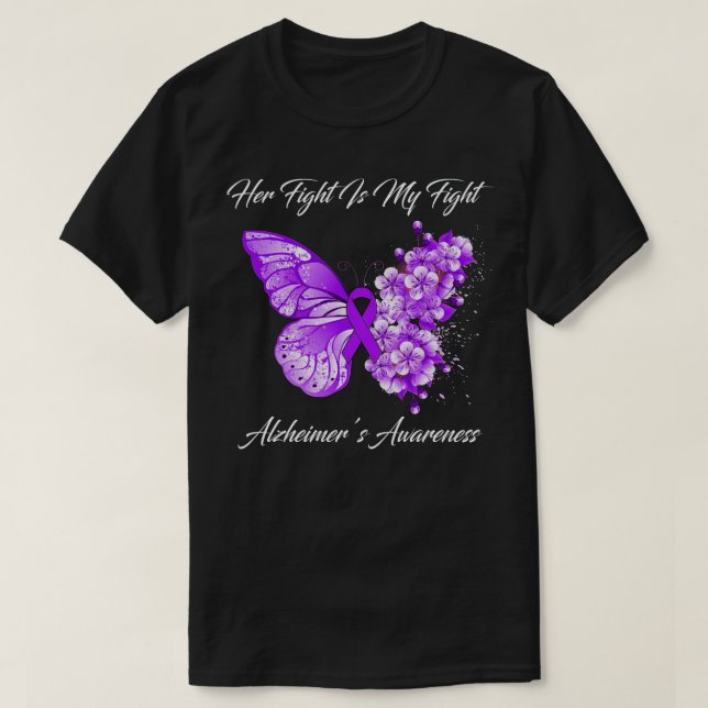T-shirt Papillon Son combat est mon combat Alzheimer'S Awa (Design devant)