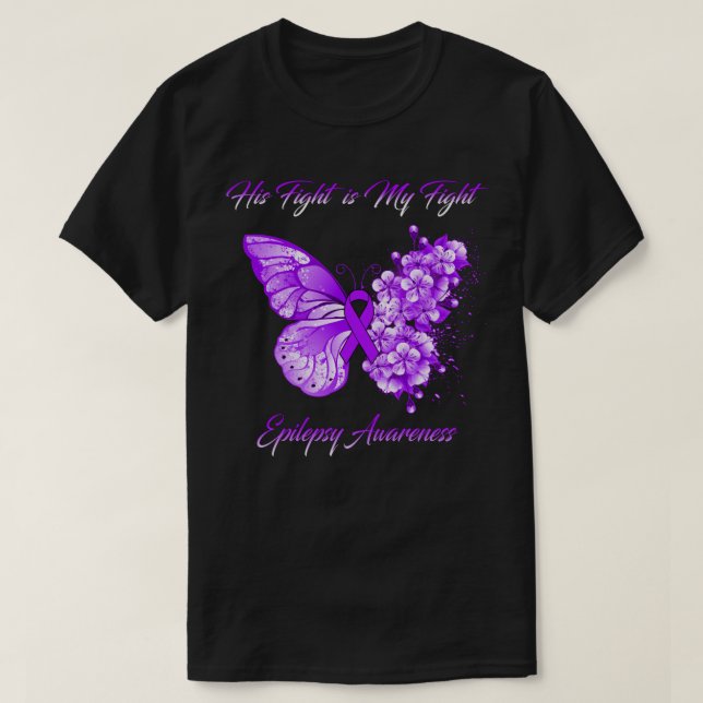 T-shirt Papillon Son combat est Mon combat Epilepsie Consc (Design devant)