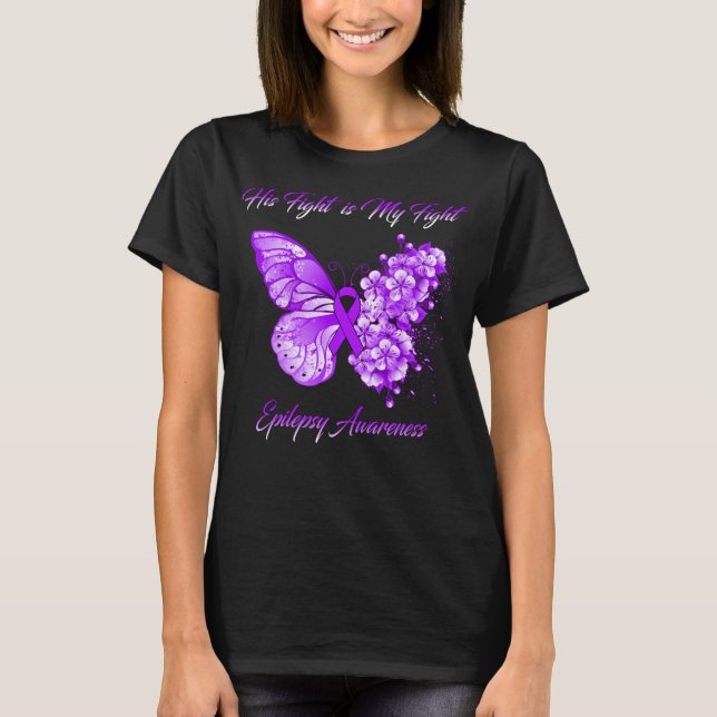 T-shirt Papillon Son combat est Mon combat Epilepsie Consc (Devant)
