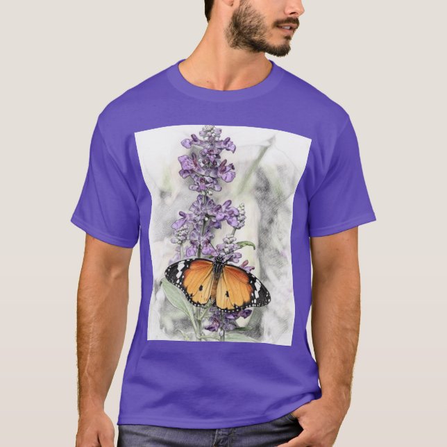 T-shirt Papillon sur fleur  1  (Devant)