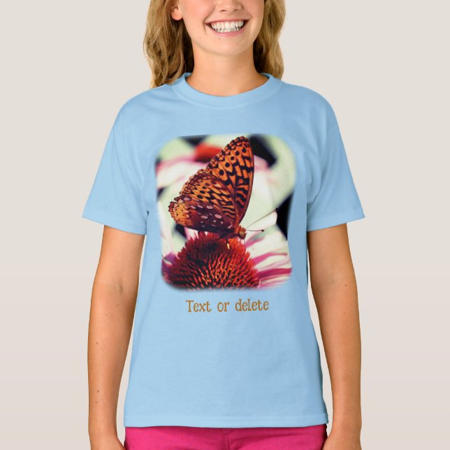 T-shirt Papillon sur fleur d'échinacée nature  (Devant)