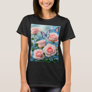 T-shirt Papillon Sur Fleur Rose