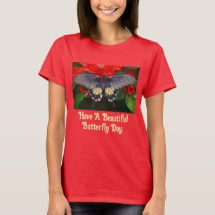 T-Shirt Papillon Sur Fleurs Rouges