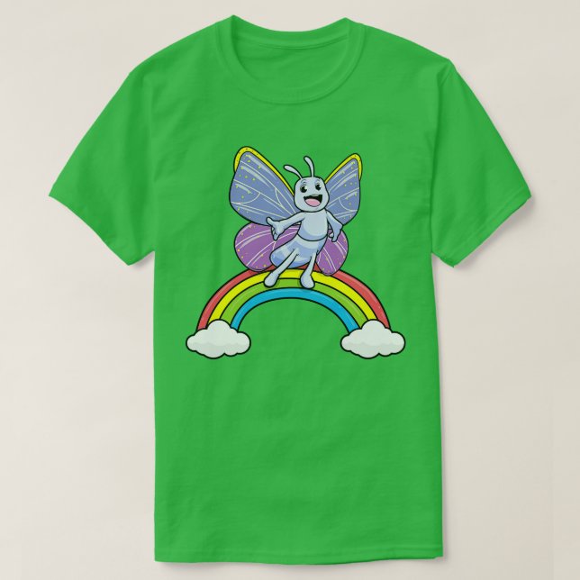T-shirt Papillon sur un arc-en-ciel aux nuages (Design devant)