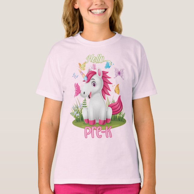 T-shirt Papillon Unicorne Pré K 1er jour Retour à l'école (Devant)