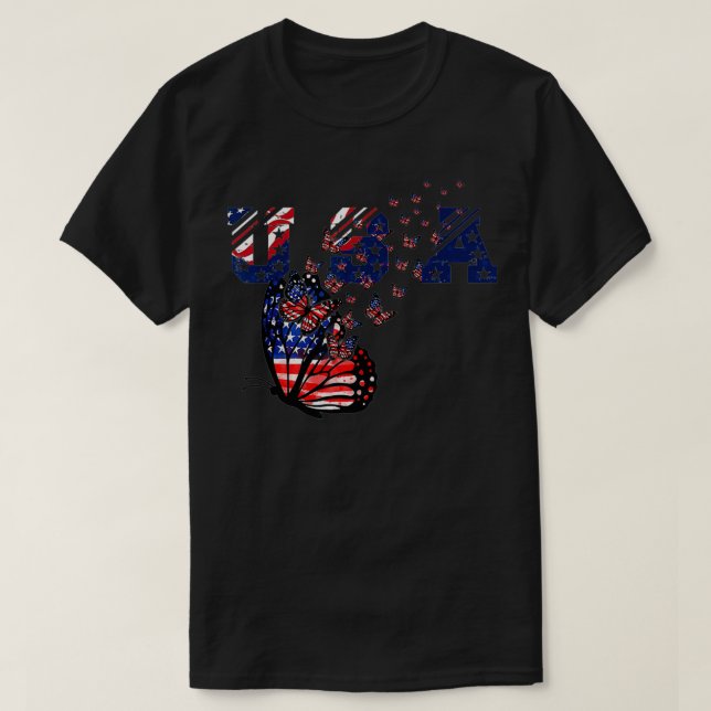 T-shirt Papillon USA Drapeau, 4 juillet Drôle Patriotique  (Design devant)