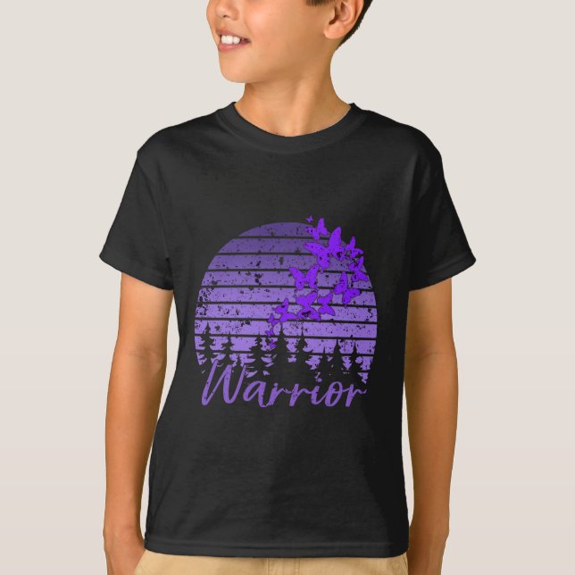 T-shirt Papillon violet de coucher de soleil rétro Fibro L (Devant)