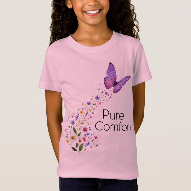 T-Shirt Papillon Violet Vibrant avec Sentier de Fleurs Sau (Devant)