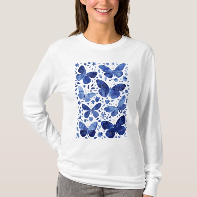 T-shirt Papillons Aquarelle Bleu (Devant)