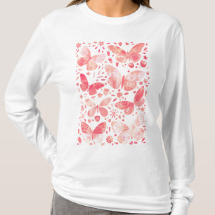 T-shirt Papillons Aquarelle Corail rose