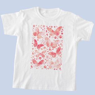 T-shirt Papillons Aquarelle Corail rose