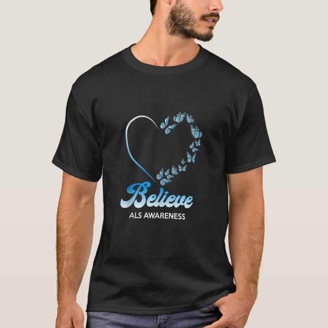 T-shirt Papillons Bleus Et Blancs Coeur Croire Aussi Consc (Devant)