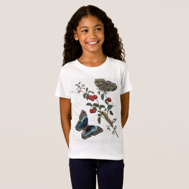 T-Shirt Papillons bleus et fruits rouges (Devant entier)