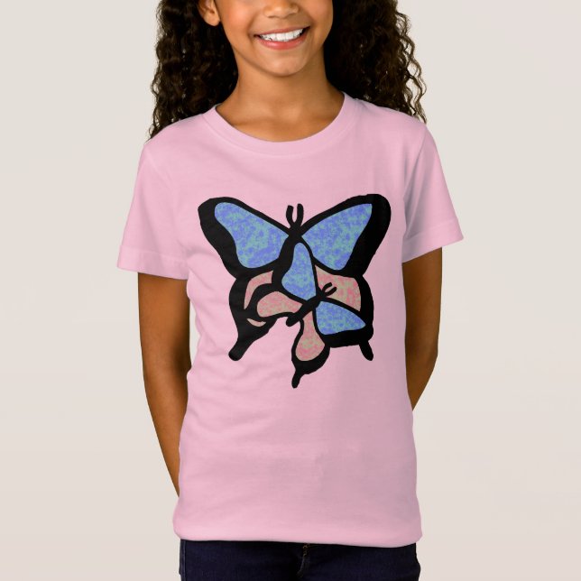 T-Shirt Papillons bleus et roses Filles Tee (Devant)