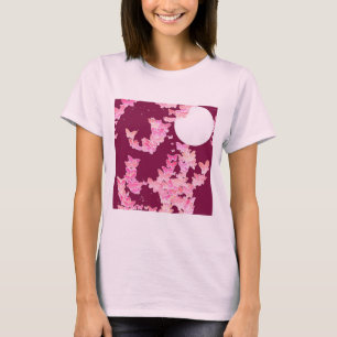 T-shirt Papillons contre ciel nocturne, bordeaux rose
