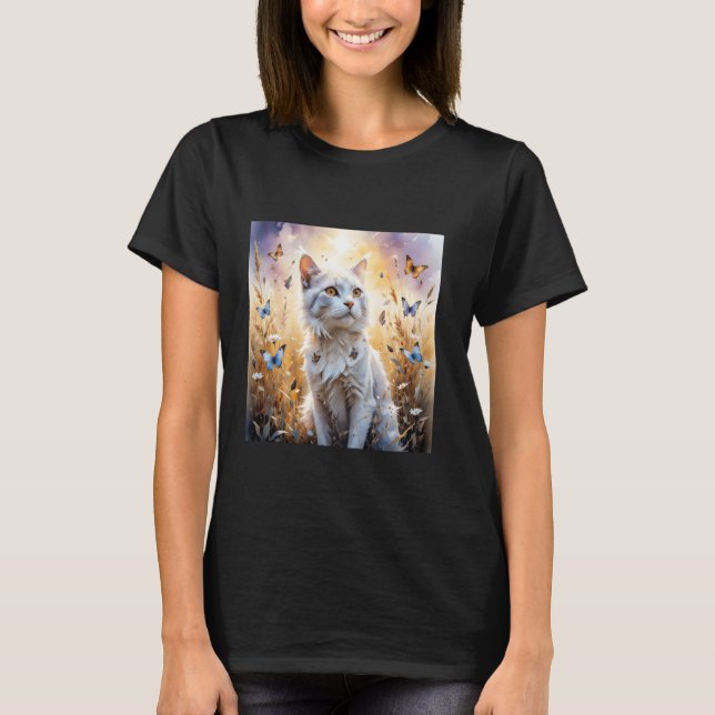 T-shirt Papillons de chat blanc fantaisie (Devant)