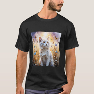 T-shirt Papillons de chat blanc fantasy