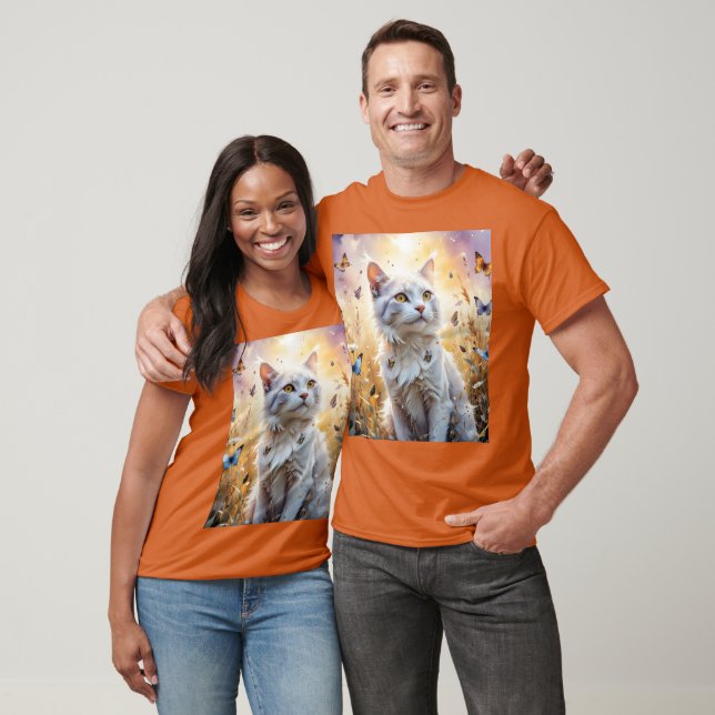 T-shirt Papillons de chat blanc mignon Imaginaire (Unisexe)