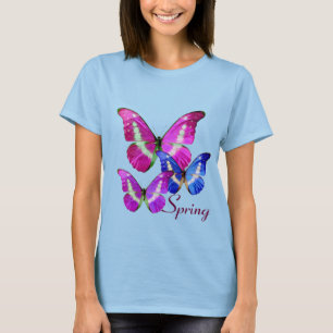 T-SHIRT PAPILLONS DE PRINTEMPS BLEU VIOLET ROSE