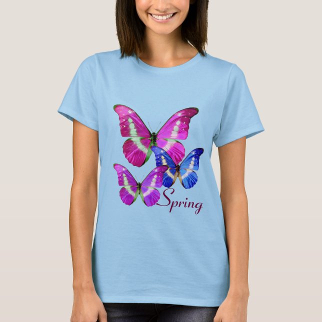 T-SHIRT PAPILLONS DE PRINTEMPS BLEU VIOLET ROSE (Devant)