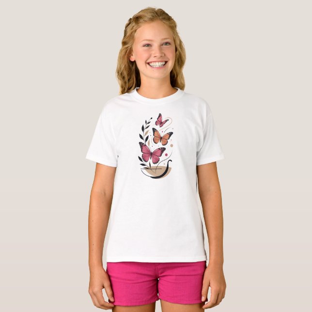 T-shirt Papillons élégants rose monarchs Art Boho (Devant entier)