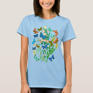 T-shirt Papillons et Fleur sauvage Vintage Botanique