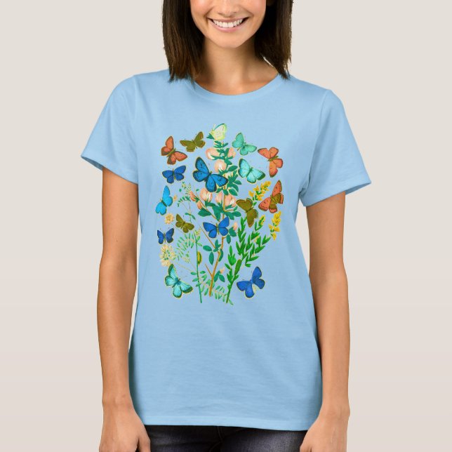 T-shirt Papillons et Fleur sauvage Vintage Botanique (Devant)