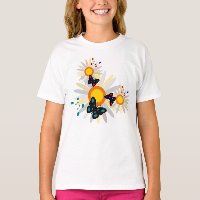 T-shirt Papillons et fleurs (Devant)