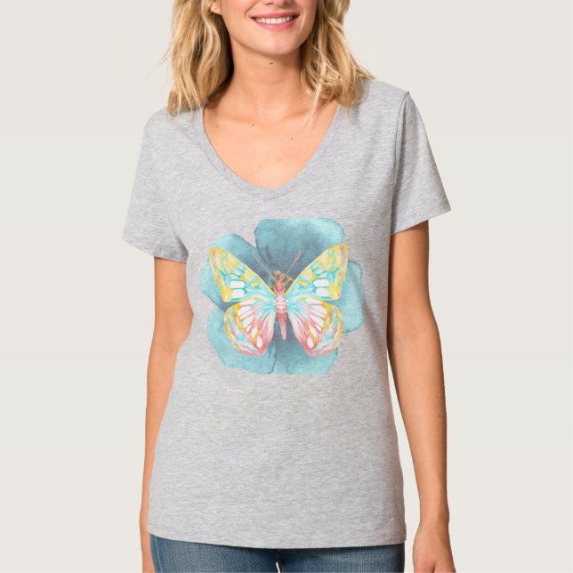 T-shirt Papillons et fleurs aquarelles (Devant)