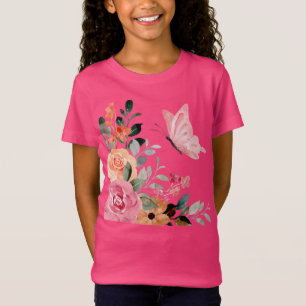 T-Shirt Papillons et fleurs aquarelles