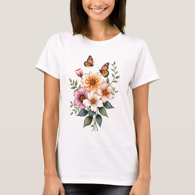 T-shirt Papillons floraux aquarelle (Devant)