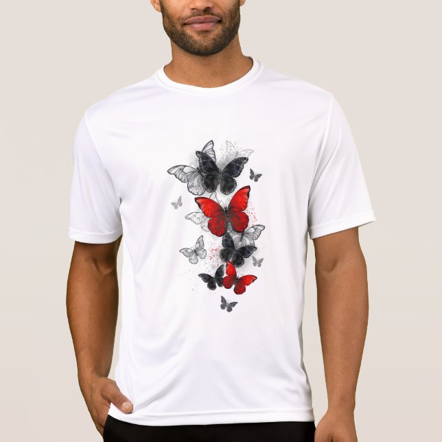 T-shirt Papillons noirs et rouges volants (Devant)