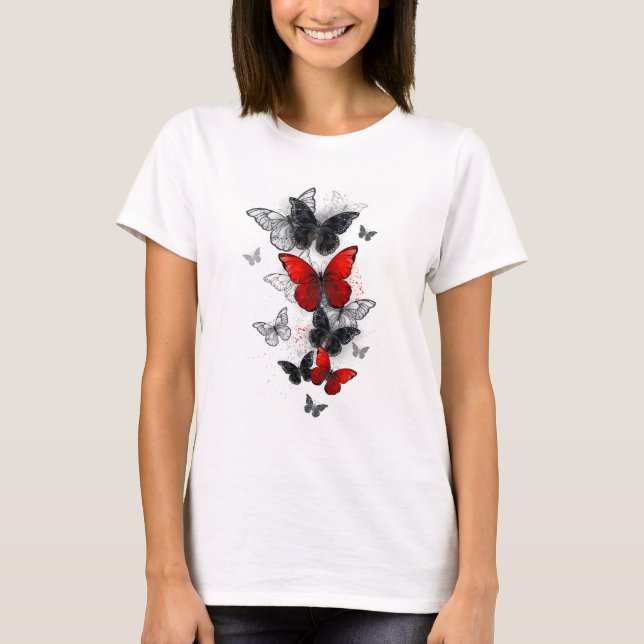 T-shirt Papillons noirs et rouges volants (Devant)