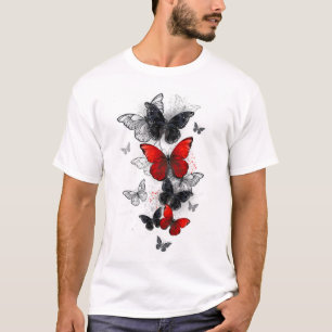 T-shirt Papillons noirs et rouges volants