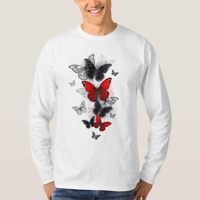 T-shirt Papillons noirs et rouges volants (Devant)