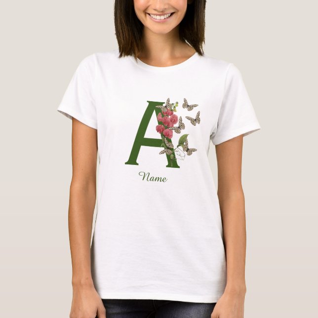 T-shirt Papillons Pois de Senteur Douce Monogramme Initial (Devant)