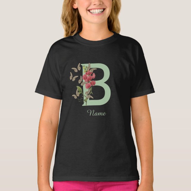 T-shirt Papillons Pois de senteur doux Monogramme Initiale (Devant)