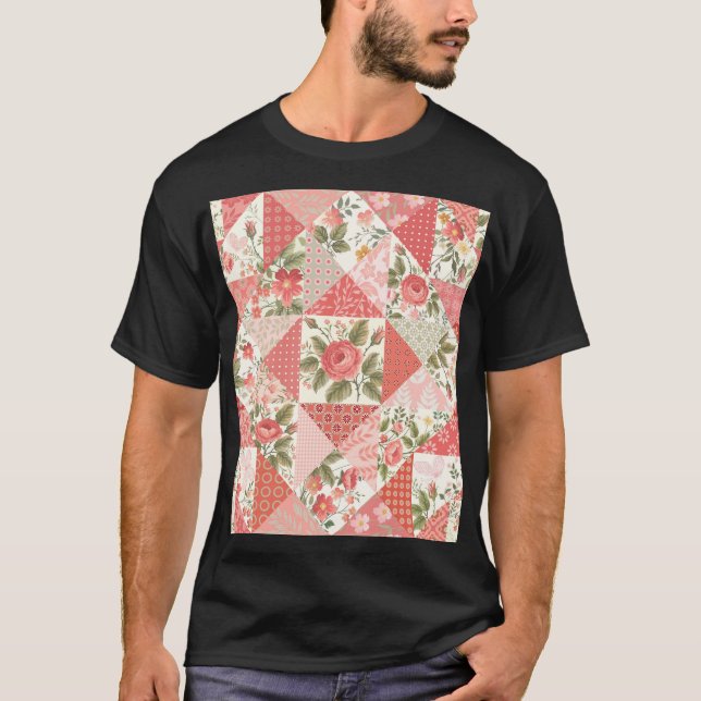 T-shirt Papillons rose Patchwork sans couture (Devant)